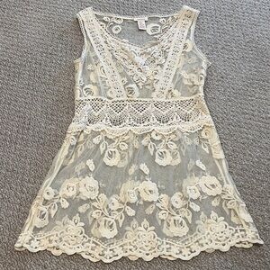 Sundance Tank Top Womens Size 8 Cream Lace Floral Tunic Boho Cottagecore Sheer